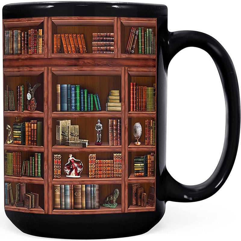 2IMT Books Mug Librarian Gifts for Book Lovers Women - Library Coffee Mug Book Club Gifts for Women - Reading Bookish Items Bookworm Librarian Lovers for Readers Writer Black 15oz - Image 1