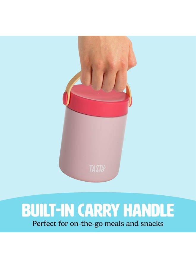 Tasty Food Jar with Folding Handle, Portable Snack Travel or Lunch Container, Stainless Steel Insulated Vacuum with Leak-Proof Lid, Keeps Food Hot or Cold for Hours, 15-Ounce, Pink - Image 5