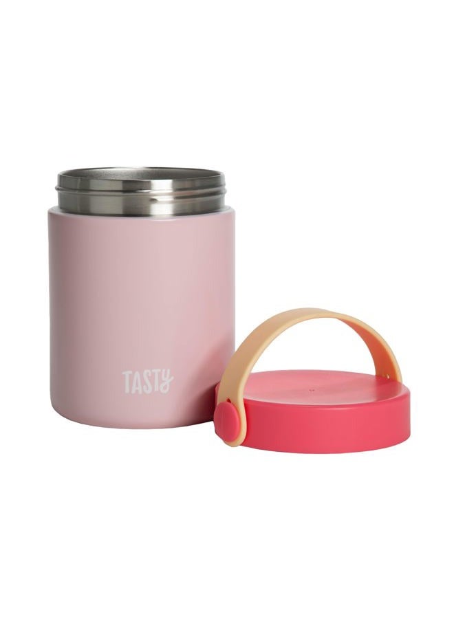 Tasty Food Jar with Folding Handle, Portable Snack Travel or Lunch Container, Stainless Steel Insulated Vacuum with Leak-Proof Lid, Keeps Food Hot or Cold for Hours, 15-Ounce, Pink - Image 1