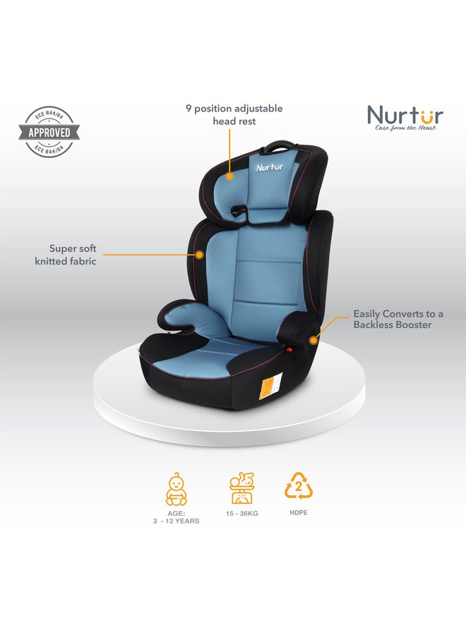 Nurtur Jupiter BabyKids 3in1 Car Seat Booster Seat Adjustable Backrest Extra Protection 5Point Safety Harness 9 months to 12 years Upto 36kg Official Product - Image 2