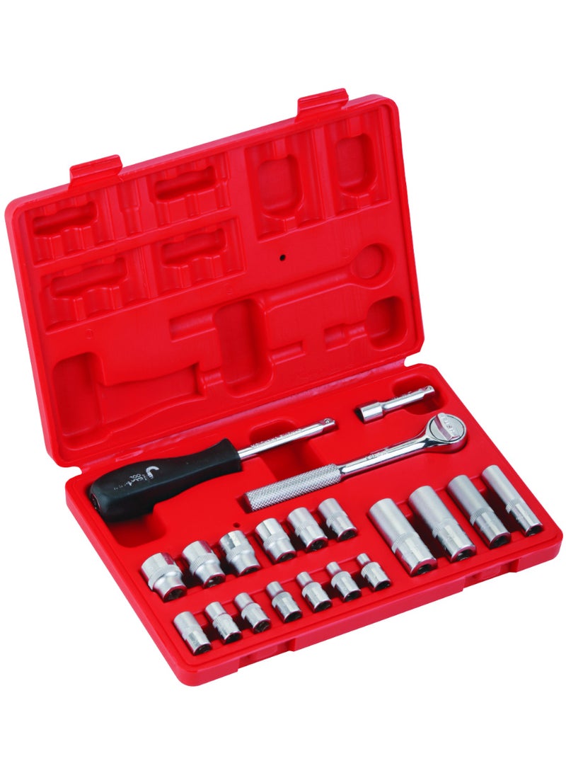 jetechtool Jetech 20-Piece 1/4-Inch Drive Socket Set, 6-Point Metric Cr-V Sockets, Includes 4–14mm Standard & Deep Sockets, Ratchet, Extension Bar & Spinner Handle – SK1/4-20SP - Image 1