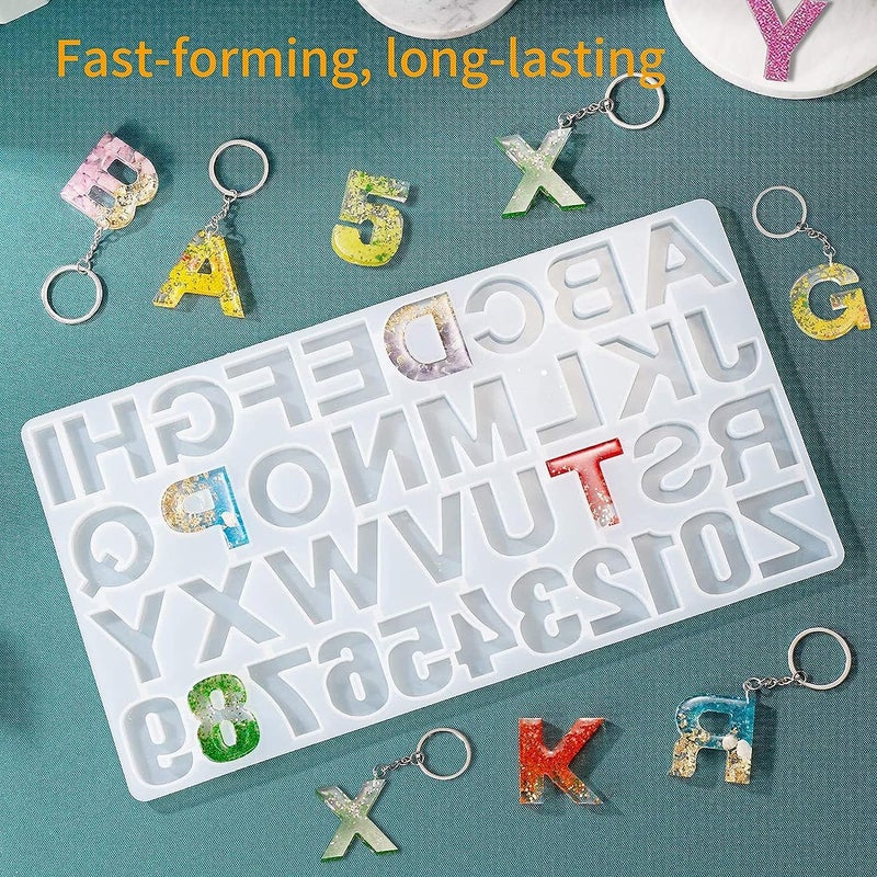 Snoogg Snoogg Silicone Alphabet Resin Molds for Resin Casting DIY Craft Letter Jewelry Making with Hand Drill Machine and 12 Pc of Gold Key Chain Ring Jumper and Hooks - Image 5