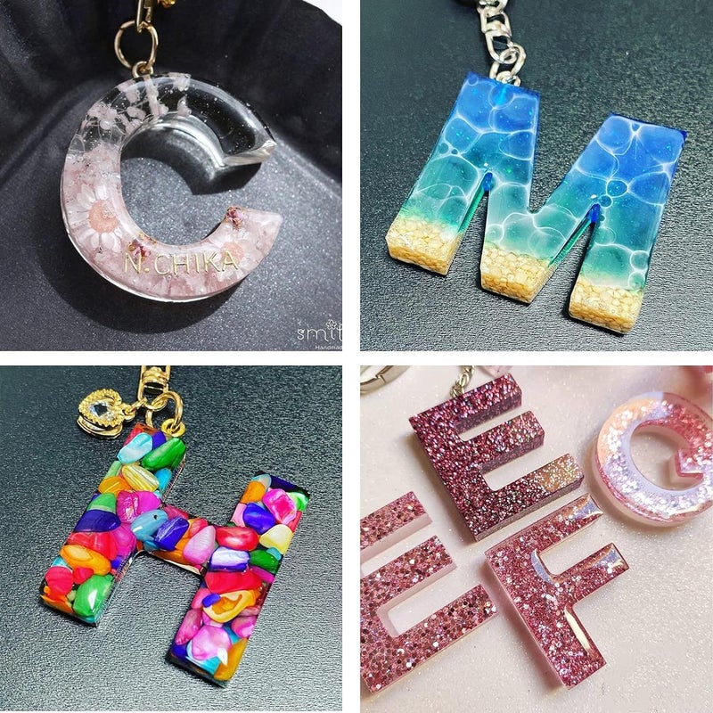 Snoogg Snoogg Silicone Alphabet Resin Molds for Resin Casting DIY Craft Letter Jewelry Making with Hand Drill Machine and 12 Pc of Gold Key Chain Ring Jumper and Hooks - Image 4