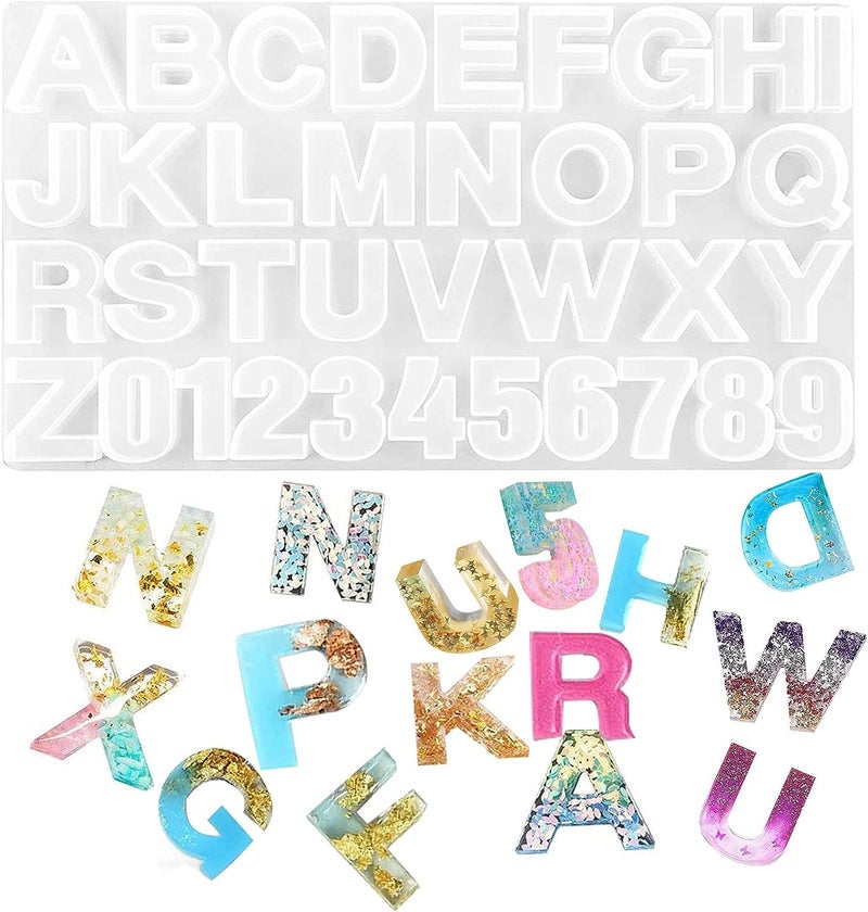 Snoogg Snoogg Silicone Alphabet Resin Molds for Resin Casting DIY Craft Letter Jewelry Making with Hand Drill Machine and 12 Pc of Gold Key Chain Ring Jumper and Hooks - Image 2