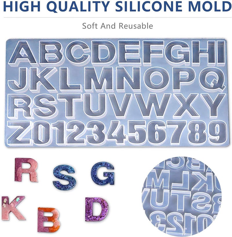 Snoogg Snoogg Silicone Alphabet Resin Molds for Resin Casting DIY Craft Letter Jewelry Making with Hand Drill Machine and 12 Pc of Gold Key Chain Ring Jumper and Hooks - Image 3