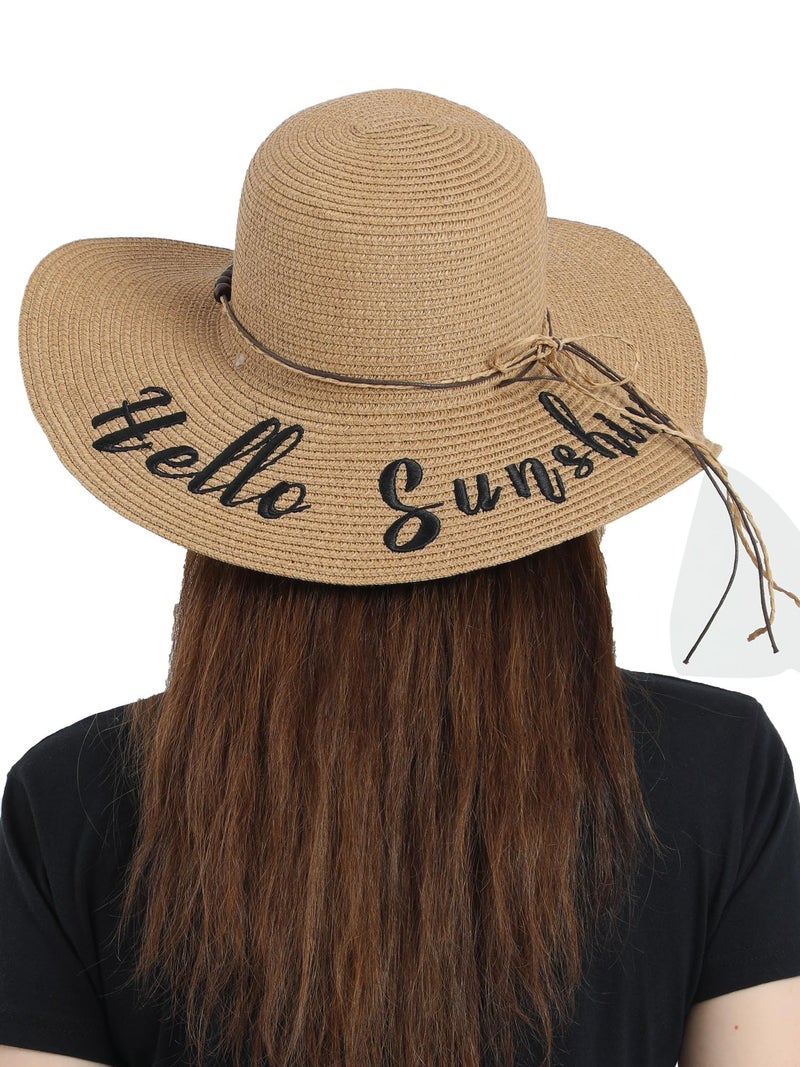 FabSeasons Women's Polyester Long Brim Beach And Sun Hat (Brown, Free Size) - Image 1