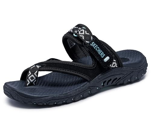 Skechers Women's Reggae Trailway Flip Flop, Black/White, 5 M US - Image 4
