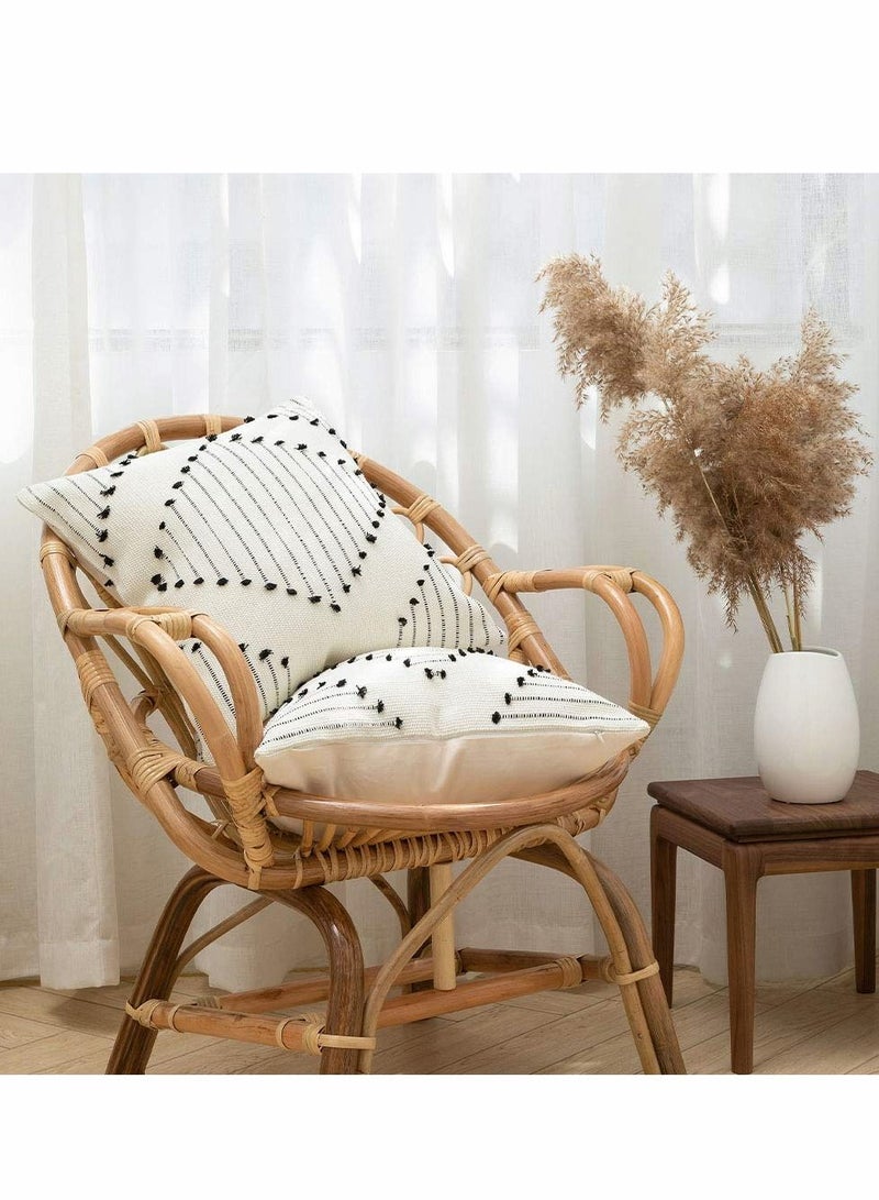 Boho Throw Pillow Covers, 2 Pcs Black and Cream White, Set of 2 Modern Farmhouse Accent Home Decor, Neutral Woven Decorative Pillow Covers for Couch/Bed  18 x 18 Inches,  - Image 3