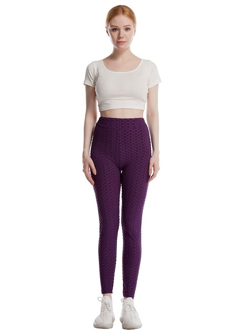 Loquat Women's Solid Color Super Strech Textured Leggings Yoga Pants Purple  - Image 1