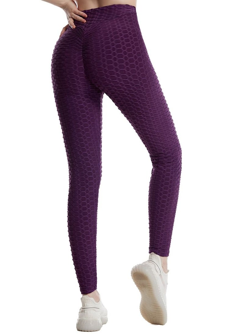 Loquat Women's Solid Color Super Strech Textured Leggings Yoga Pants Purple  - Image 2