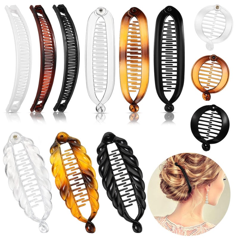 Chuangdi Chuangdi 12 Pcs Banana Hair Clips for Women Classic Clincher Double Combs Large Fishtail Hair Clip Banana Ponytail Holder 4 StylesTortoiseshell Color White Clear Black