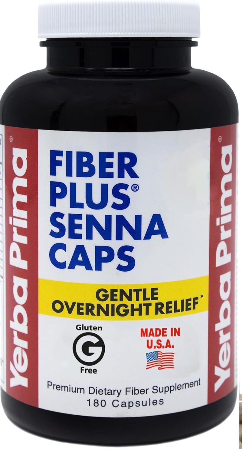 Yerba Prima Fiber Plus Senna Capsules - 180 Count Dietary Fiber Supplement - Image 1