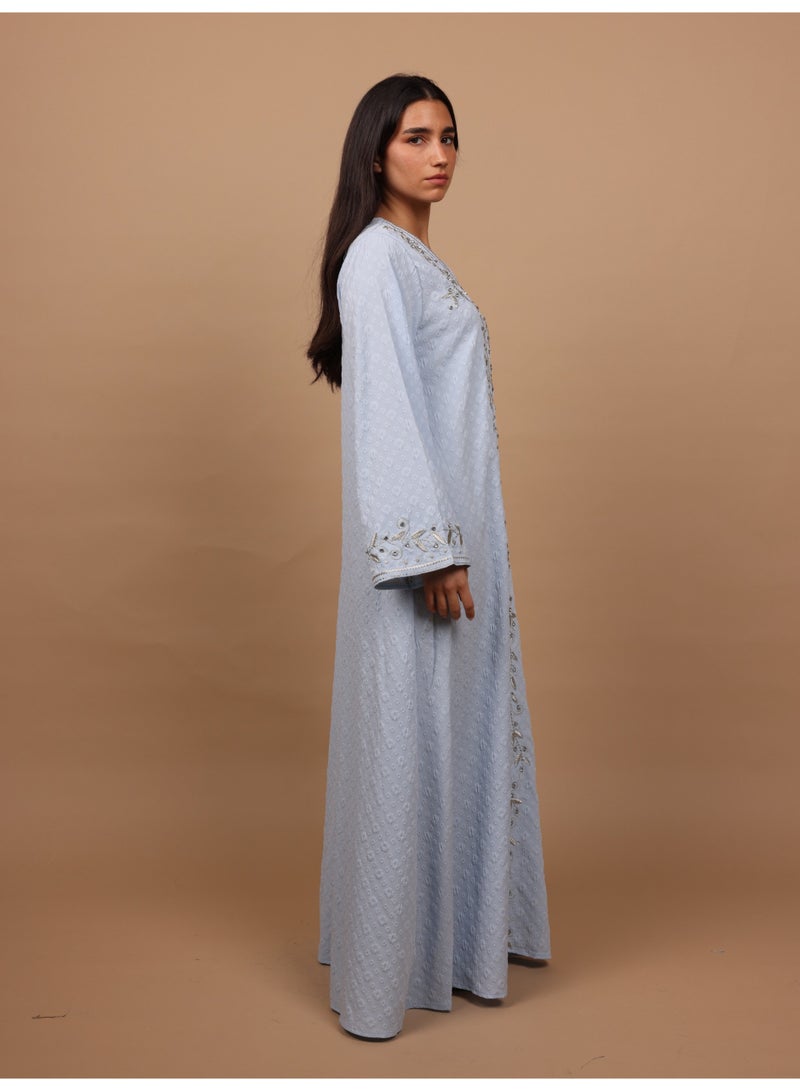 IKKXA Crystal Vine Embroidered Jalabiya IK6045 Blue - Image 3