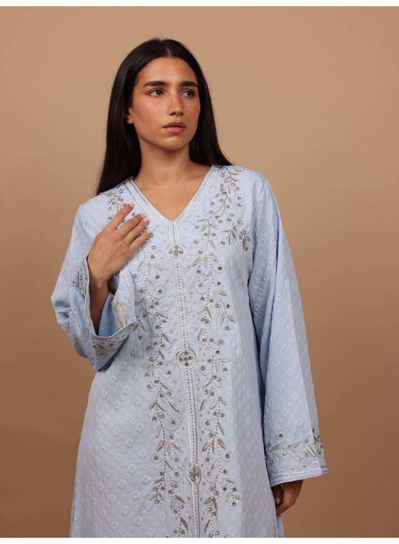 IKKXA Crystal Vine Embroidered Jalabiya IK6045 Blue - Image 2