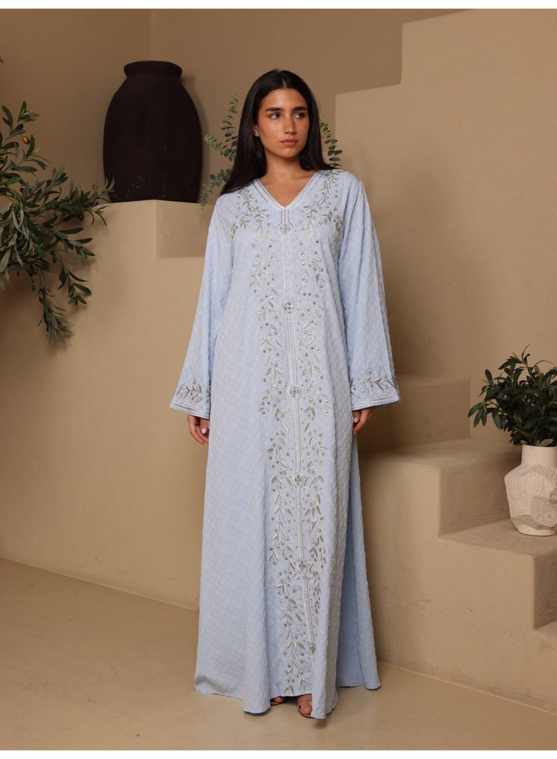 IKKXA Crystal Vine Embroidered Jalabiya IK6045 Blue - Image 1