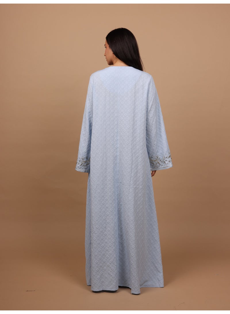 IKKXA Crystal Vine Embroidered Jalabiya IK6045 Blue - Image 4