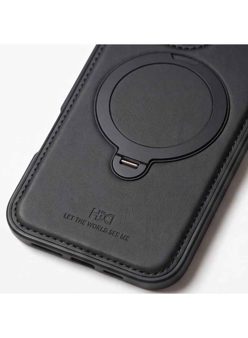 HDD Premium MagSafe Leather Case with Built-in Magnetic Ring Kickstand Holder for iPhone 16 Pro Max - Image 3