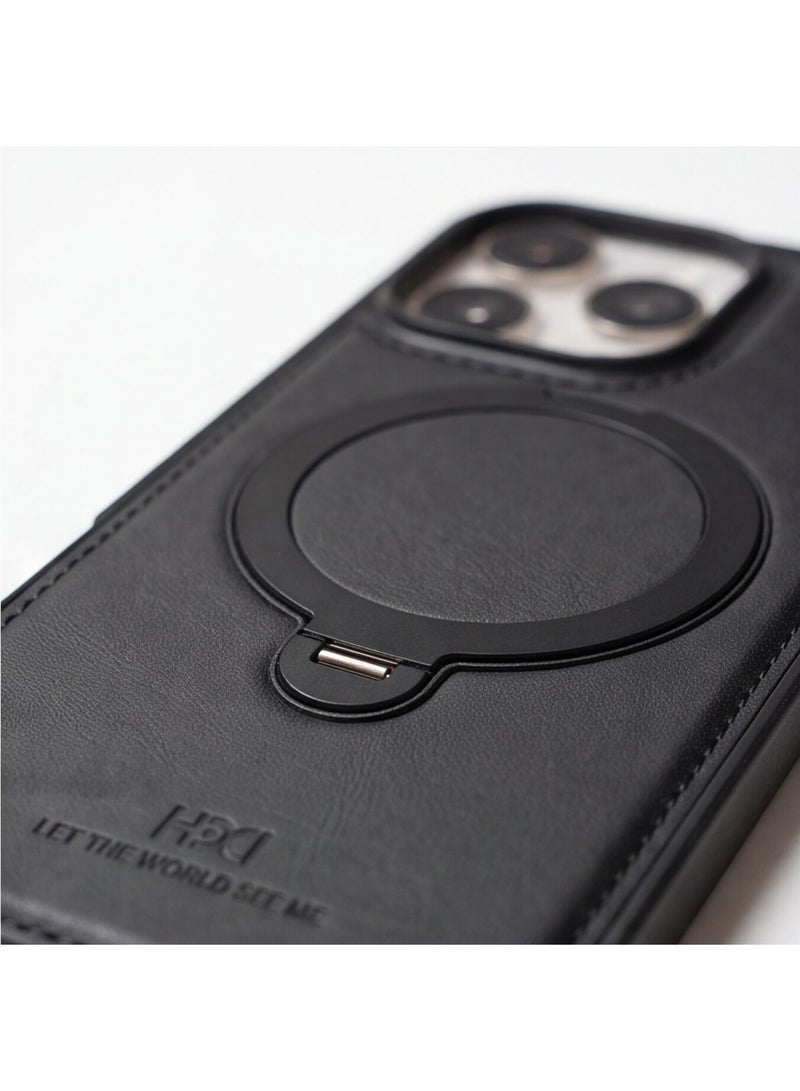 HDD Premium MagSafe Leather Case with Built-in Magnetic Ring Kickstand Holder for iPhone 16 Pro Max - Image 5