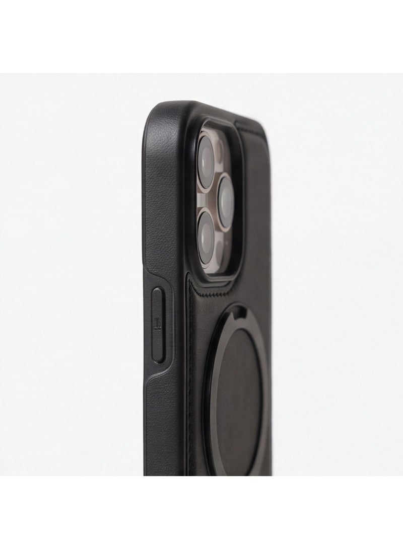HDD Premium MagSafe Leather Case with Built-in Magnetic Ring Kickstand Holder for iPhone 16 Pro Max - Image 4