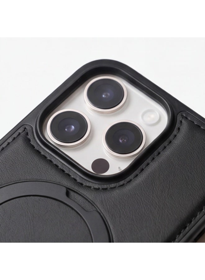 HDD Premium MagSafe Leather Case with Built-in Magnetic Ring Kickstand Holder for iPhone 16 Pro Max - Image 2