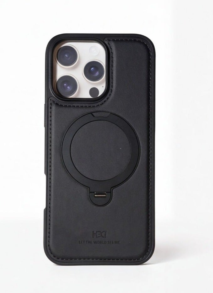 HDD Premium MagSafe Leather Case with Built-in Magnetic Ring Kickstand Holder for iPhone 16 Pro Max - Image 1