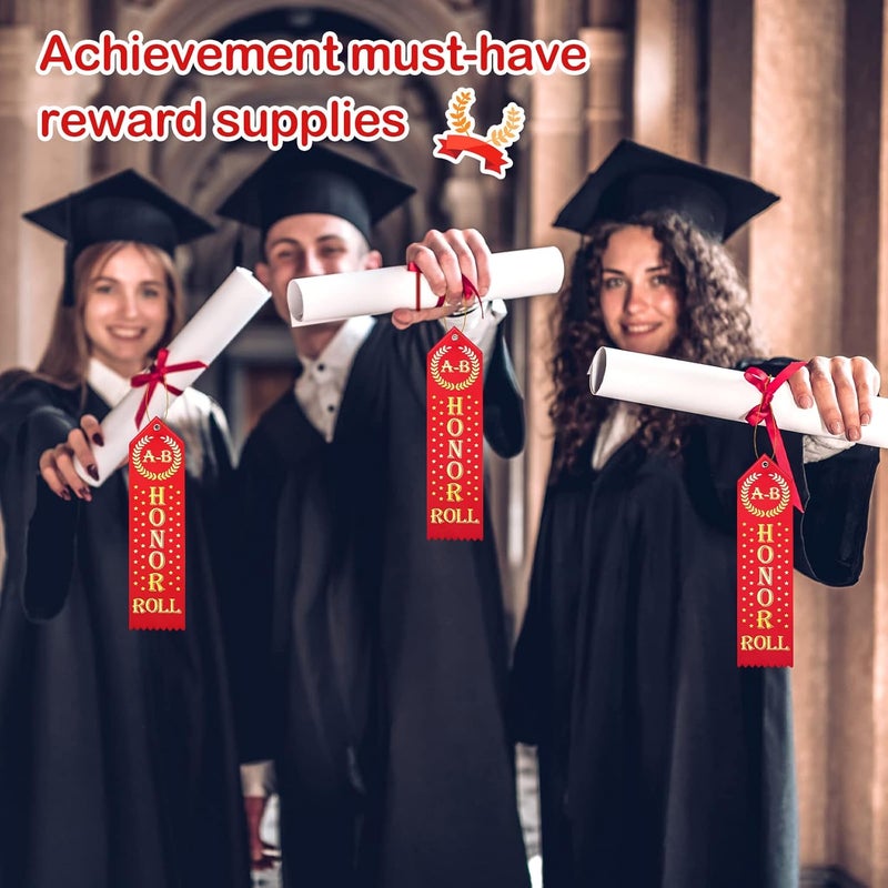 Jexine 50 Pcs Honor Roll Award Ribbons Honorable Mention Ribbon with Card String Medal Ribbons Prize Ribbon Bulk Student Awards and Incentives for Kids School Office Competition Sports Event Red Vintage - Image 5