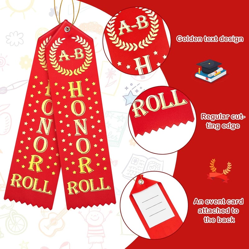 Jexine 50 Pcs Honor Roll Award Ribbons Honorable Mention Ribbon with Card String Medal Ribbons Prize Ribbon Bulk Student Awards and Incentives for Kids School Office Competition Sports Event Red Vintage - Image 4