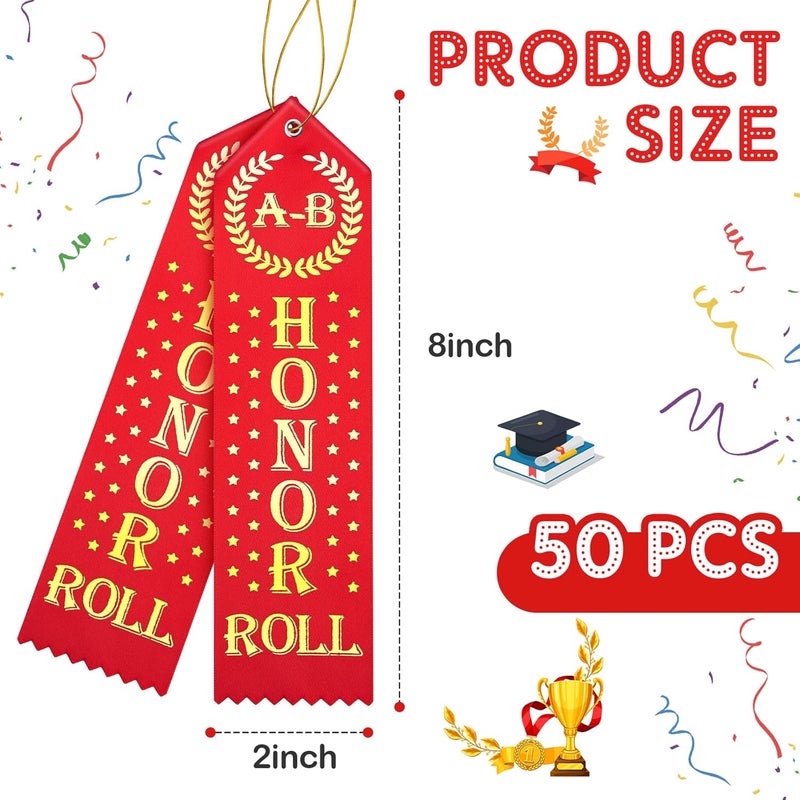 Jexine 50 Pcs Honor Roll Award Ribbons Honorable Mention Ribbon with Card String Medal Ribbons Prize Ribbon Bulk Student Awards and Incentives for Kids School Office Competition Sports Event Red Vintage - Image 3