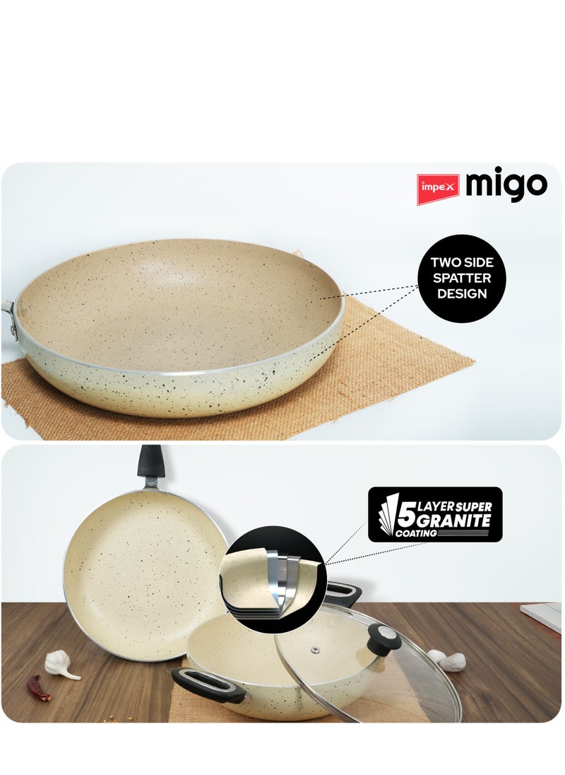 Impex 3-Piece Non-Stick Granite Coated Cookware Set | Kadai Pan, Fry Pan & Glass Lid | Premium Aluminum Construction |  Quick Heating Induction Base | Anti-Skid Lid | Heat-Proof Bakelite Handle | PFOA-Free | Eco-Friendly | FKB  - Image 3