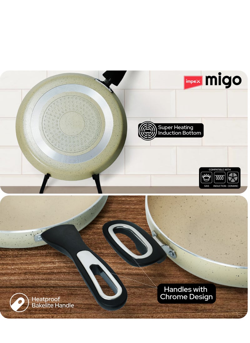 Impex 3-Piece Non-Stick Granite Coated Cookware Set | Kadai Pan, Fry Pan & Glass Lid | Premium Aluminum Construction |  Quick Heating Induction Base | Anti-Skid Lid | Heat-Proof Bakelite Handle | PFOA-Free | Eco-Friendly | FKB  - Image 4