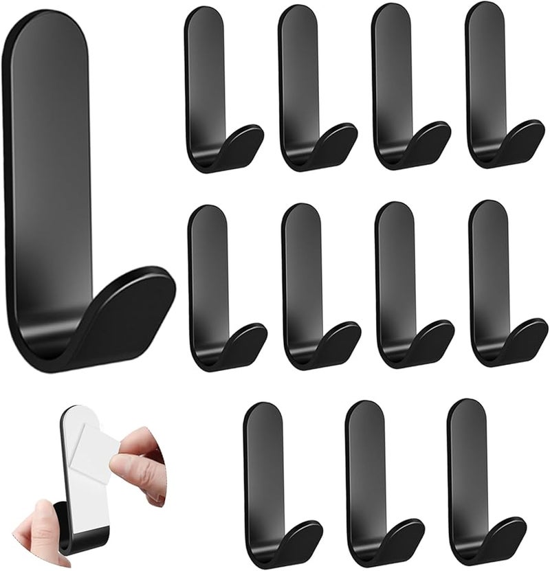 Heavy Duty J Shape Adhesive Hooks 12 Pack Black for Wall Shower Bathroom Kitchen - Image 2