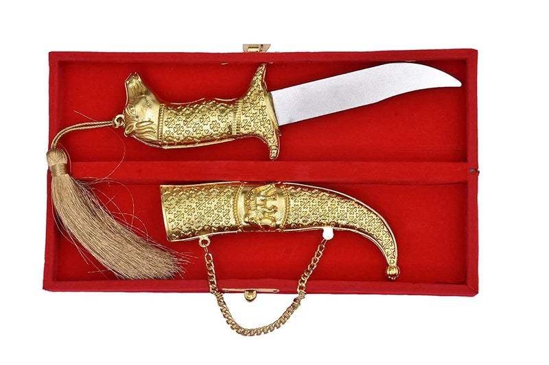 SHOPOBUDDY Royal Marriage Katari for Groom Rajputana Style Made of Metal Golden Color(Non Sharp), 21 * 4 cm - Image 2