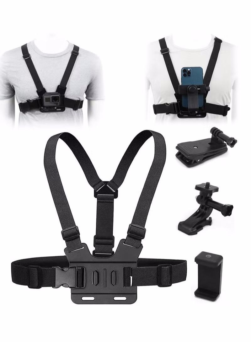 NIBEMINENT Camera Chest Mount Strap Harness Fit for AKASO DJI Osmo Adjustable Cell Phone with Sports Installation Bracket kit Mobile Backpack Clip Holder  - Image 1