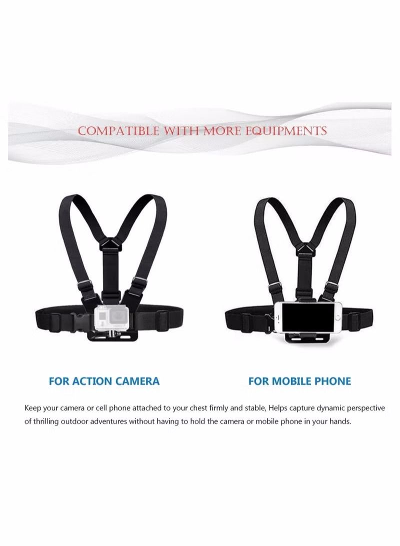 NIBEMINENT Camera Chest Mount Strap Harness Fit for AKASO DJI Osmo Adjustable Cell Phone with Sports Installation Bracket kit Mobile Backpack Clip Holder  - Image 4