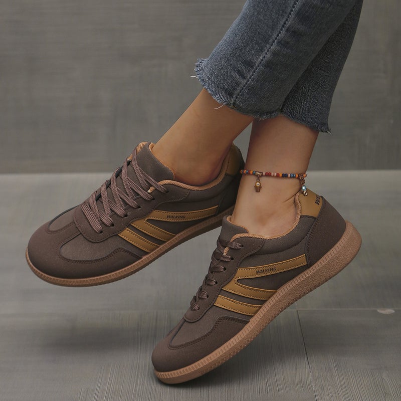 Cross-border plus size Soft-soled German Training Shoes sneaker European and American Retro Design Style Lace-up Light Jogging Womens Shoes Coffee color - Image 4