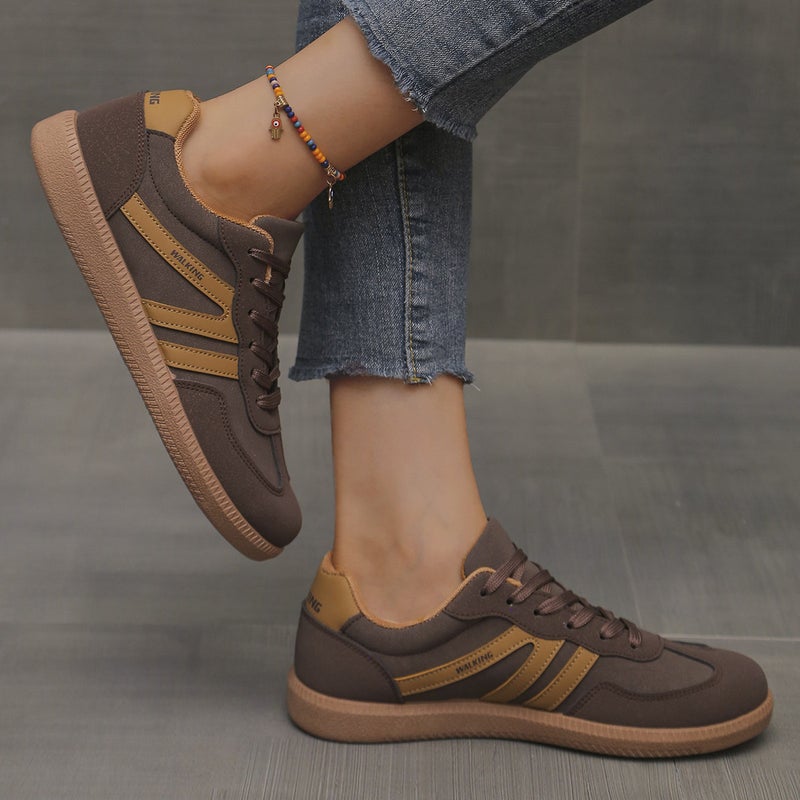 Cross-border plus size Soft-soled German Training Shoes sneaker European and American Retro Design Style Lace-up Light Jogging Womens Shoes Coffee color - Image 3