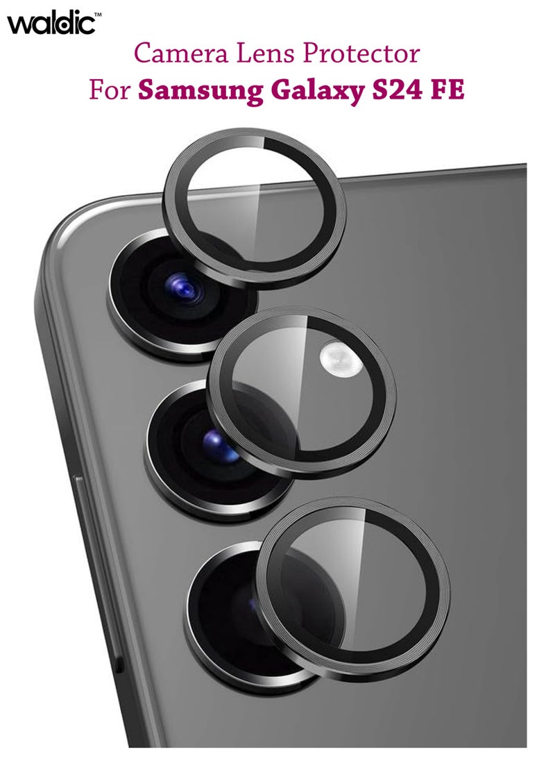 Waldic Samsung Galaxy S24 FE Camera Lens Protector, Scratch-Resistant HD Clarity Ultra-Thin 9H Tempered Glass with Aluminium Edging, Individual Metal Lens Cover - Black  - Image 1