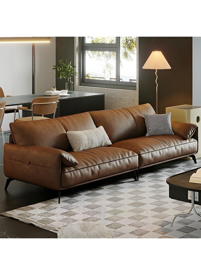 Comfynest Brown Faux Leather Modern Sofa With Pillow Top Arm And Tear Resistant - Image 1