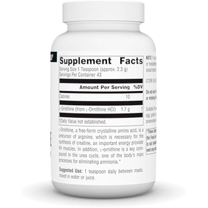Source Naturals L-Ornithine Free Form Amino Acid Powder Supplement for Muscle Support* - 100 Grams - Image 2