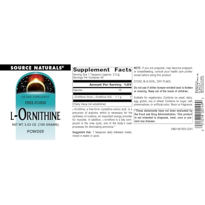 Source Naturals L-Ornithine Free Form Amino Acid Powder Supplement for Muscle Support* - 100 Grams - Image 4