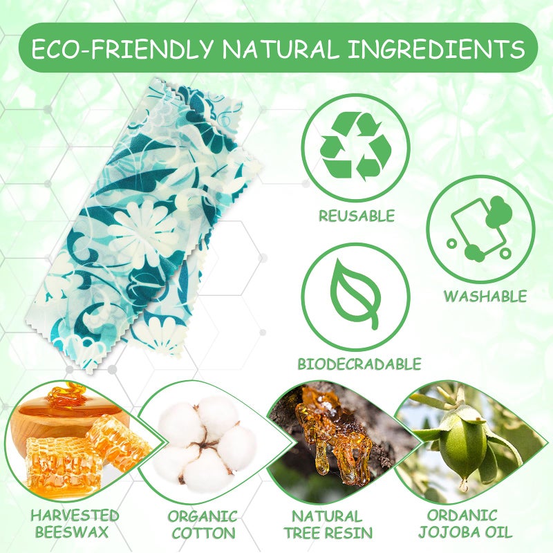 celsirex Reusable Beeswax Wrap, 11 Pack Eco-Friendly Beeswax Wraps For Food, Organic, Sustainable, Biodegradable, Zero Waste, Plastic-Free Food Storage (Flowers and Leaves) - Image 2
