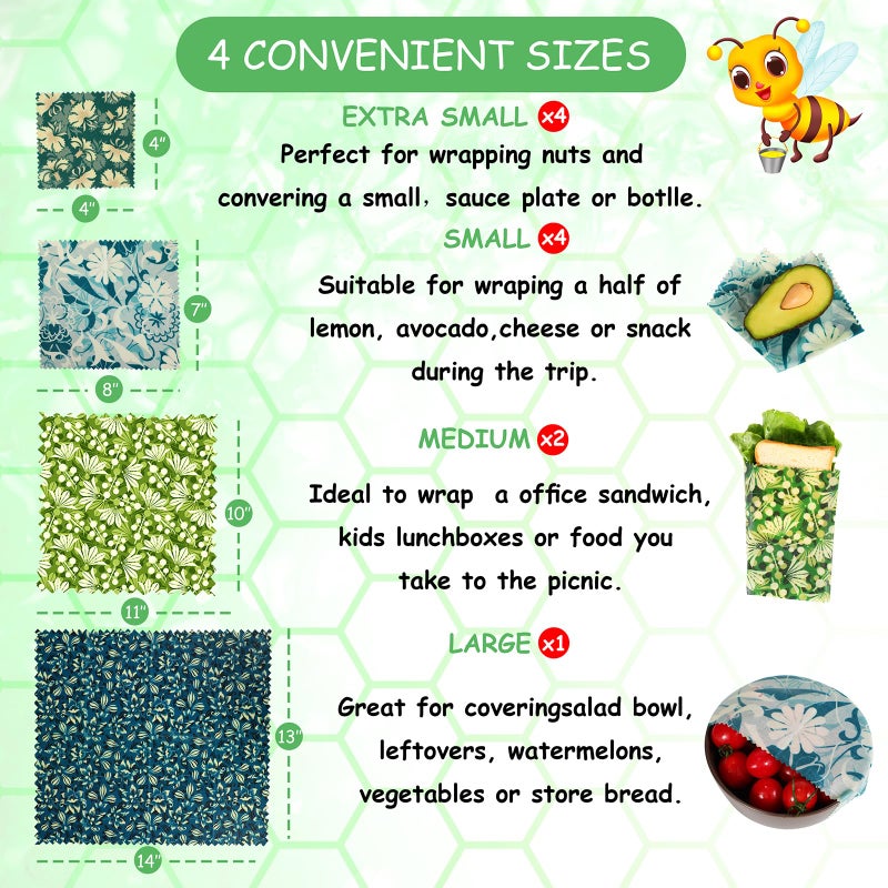 celsirex Reusable Beeswax Wrap, 11 Pack Eco-Friendly Beeswax Wraps For Food, Organic, Sustainable, Biodegradable, Zero Waste, Plastic-Free Food Storage (Flowers and Leaves) - Image 3
