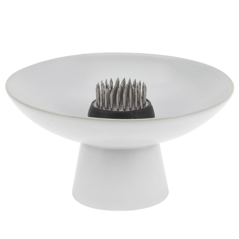 Yardwe Ceramic Pot Arrangement Set Japanese Ikebana Vase with Frog Floral Art Supplies Bowl Decorative Vase for Centerpieces White