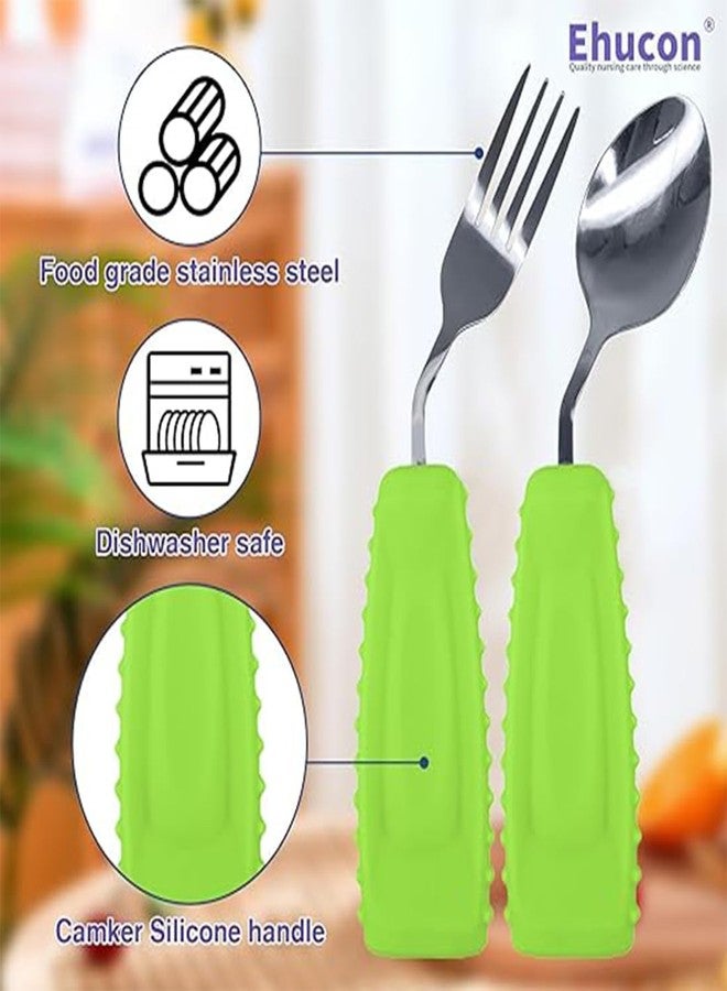 Ehucon Adaptive Utensils,Weighted Angled Silverware,Parkinsons Aids,Curved Non-Slip Easy Grip Spoon and Fork Set for Tremors,Disabled,Handicap,Elderly,Arthritis (Left Hand,Pack of 2,Green) - Image 5