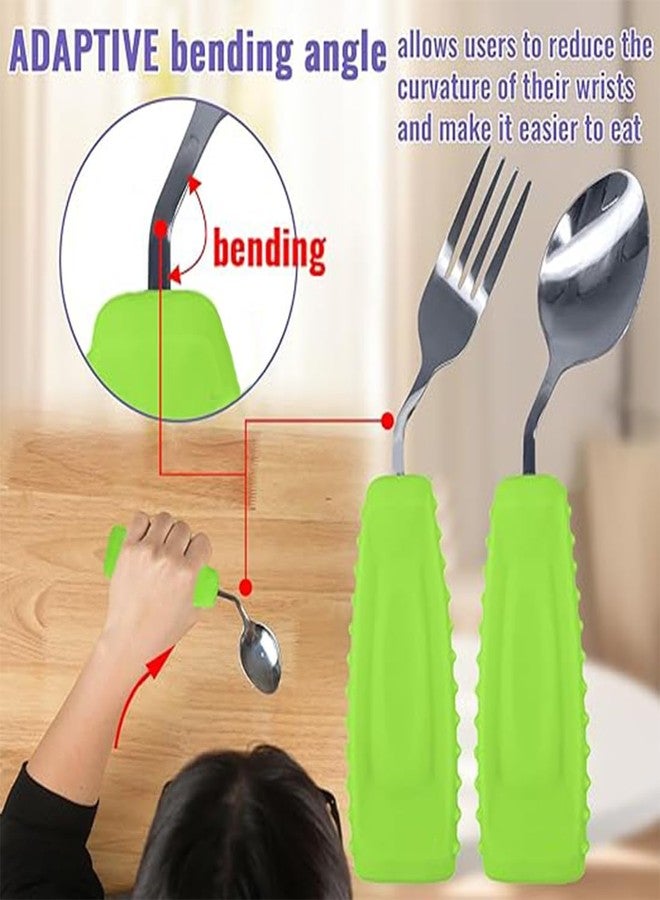 Ehucon Adaptive Utensils,Weighted Angled Silverware,Parkinsons Aids,Curved Non-Slip Easy Grip Spoon and Fork Set for Tremors,Disabled,Handicap,Elderly,Arthritis (Left Hand,Pack of 2,Green) - Image 2