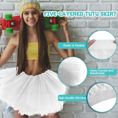 Fynnsure 80s Outfit 5 Layered Tutu Skirts for Women Adult Halloween Costume Women Tulle Skirt Puffy Skirts Dance Skirt White - Image 3