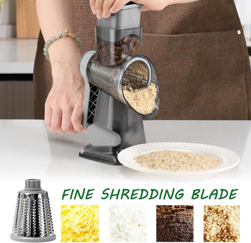 Dachenus Cheese Grater Rotary Cheese Grater,Versatile Cheese Shredder,Blades for Shredding, Grating, Slicing,Cheese Shredder with Suction Base and Cleaning Brush Kitchen Gift (gray) - Image 4