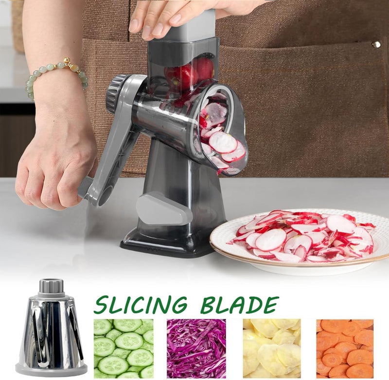 Dachenus Cheese Grater Rotary Cheese Grater,Versatile Cheese Shredder,Blades for Shredding, Grating, Slicing,Cheese Shredder with Suction Base and Cleaning Brush Kitchen Gift (gray) - Image 2