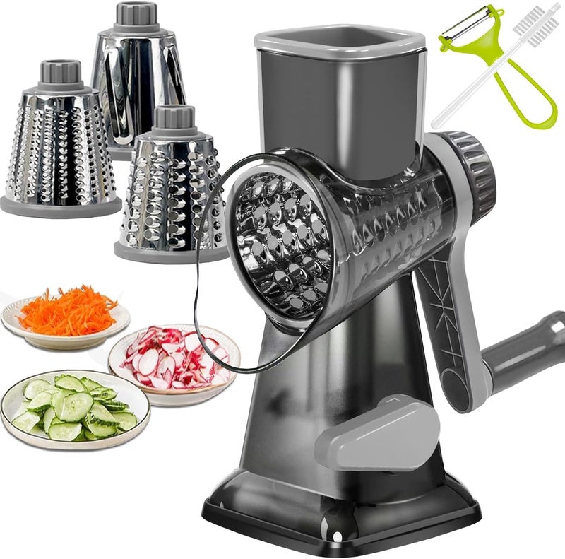 Dachenus Cheese Grater Rotary Cheese Grater,Versatile Cheese Shredder,Blades for Shredding, Grating, Slicing,Cheese Shredder with Suction Base and Cleaning Brush Kitchen Gift (gray) - Image 1