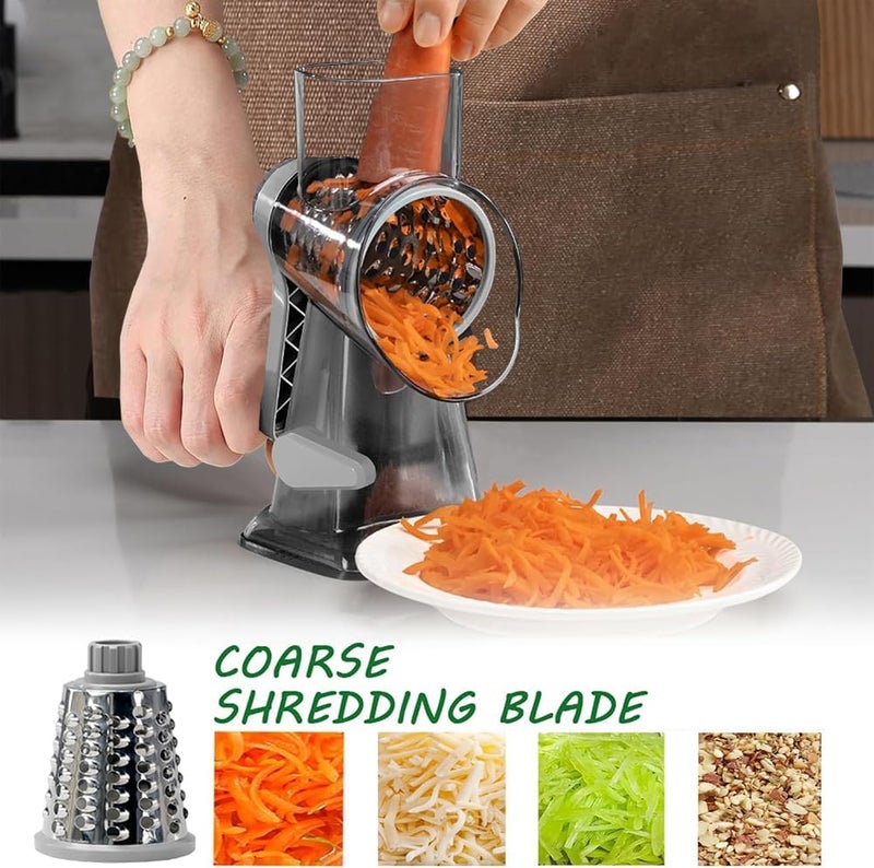 Dachenus Cheese Grater Rotary Cheese Grater,Versatile Cheese Shredder,Blades for Shredding, Grating, Slicing,Cheese Shredder with Suction Base and Cleaning Brush Kitchen Gift (gray) - Image 3